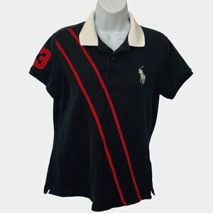 Vtg Ralph Lauren Women Polo Shirt Big Pony L Blue Rugby Preppy Ivy League